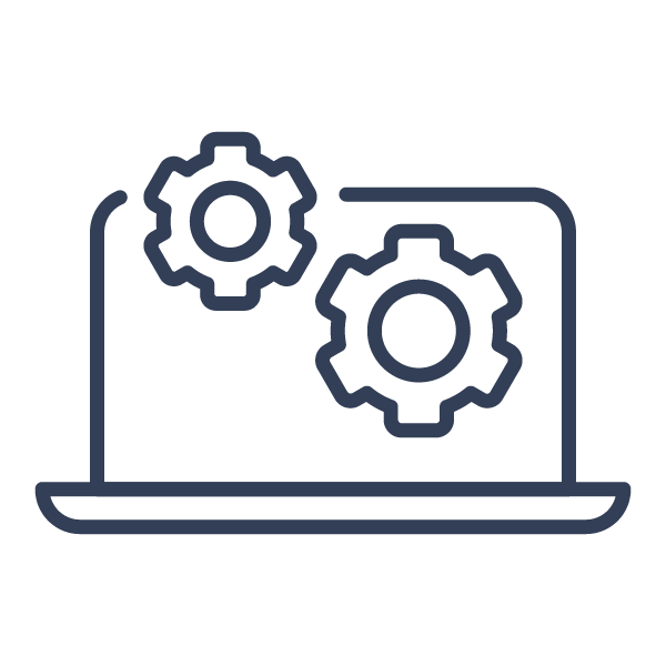 Graphic of a laptop with two gear icons signifying operational due diligence with Triad Executive Advisors